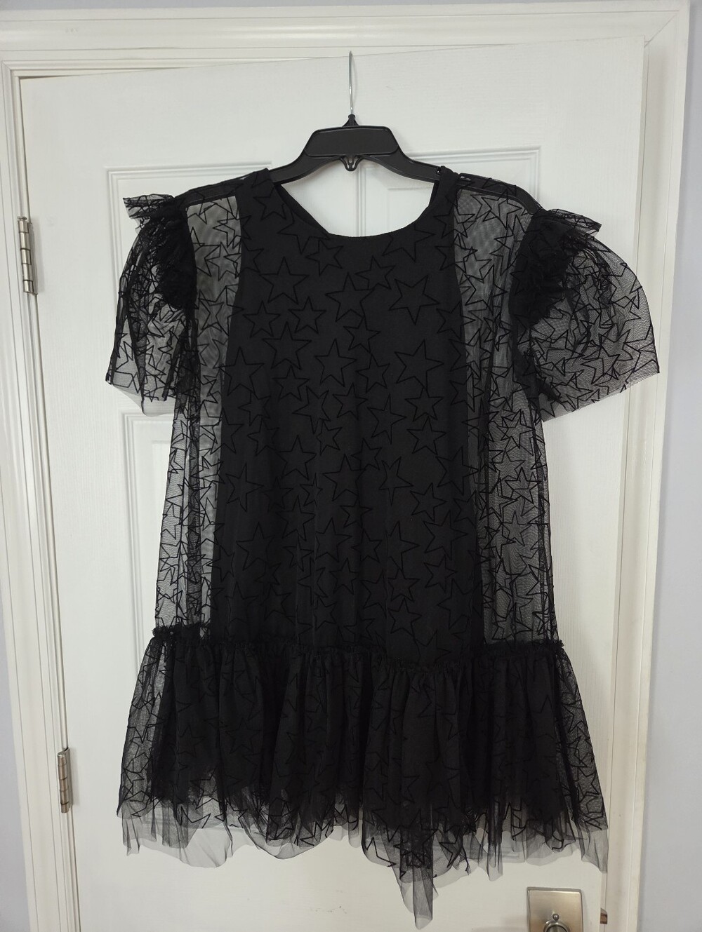 The Monnalisa Girls Black Tulle Girls' Black Star-Embroidered Dress
